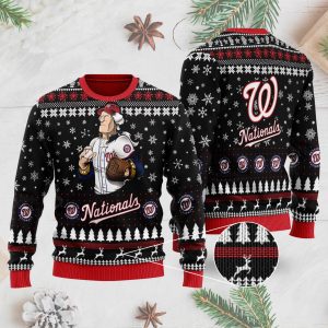 Sports Baseball Team Washington Nationals Player With Ball And Glove Ugly Christmas Sweater