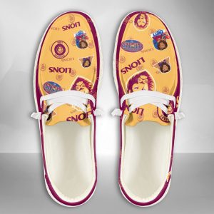 AFL Brisbane Lions Hey Dude Shoes Wally Lace Up Loafers Moccasin Slippers HDS1474