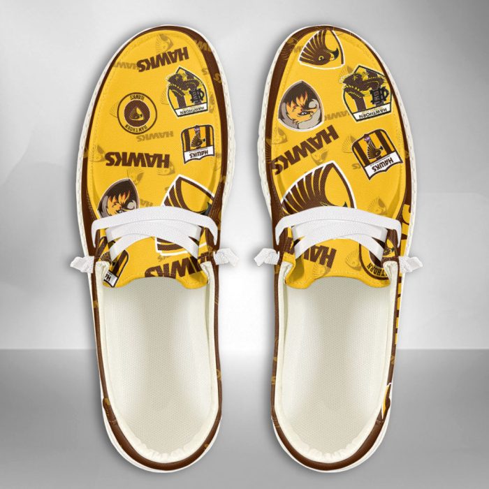 AFL Hawthorn Hawks Hey Dude Shoes Wally Lace Up Loafers Moccasin Slippers HDS2623