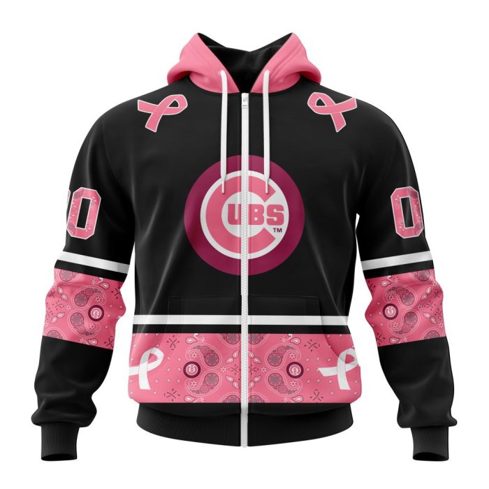 Chicago Cubs Specialized Design In Classic Style With Paisley! In October We Wear Pink Breast Cancer Unisex Zip Hoodie