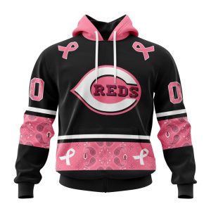 Cincinnati Reds Specialized Design In Classic Style With Paisley! In October We Wear Pink Breast Cancer Unisex Pullover Hoodie