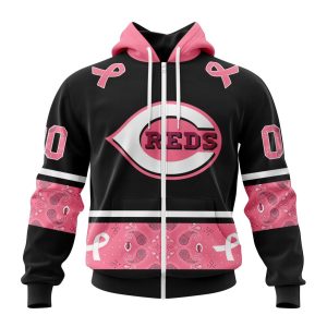 Cincinnati Reds Specialized Design In Classic Style With Paisley! In October We Wear Pink Breast Cancer Unisex Zip Hoodie