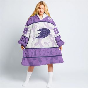 Custom NHL Anaheim Ducks Lavender Hockey Fights Cancer Oodie Blanket Hoodie Wearable Blanket