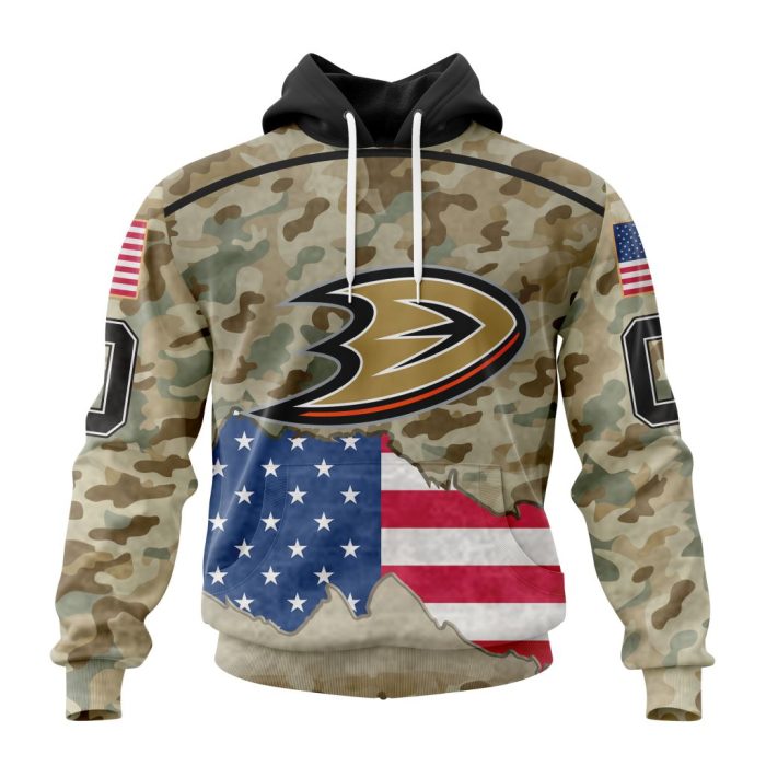 Custom NHL Anaheim Ducks Specialized Kits For United State With Camo Color Unisex Pullover Hoodie