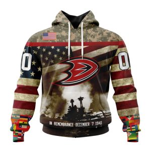 Custom NHL Anaheim Ducks Specialized Unisex Kits Remember Pearl Harbor Unisex Pullover Hoodie