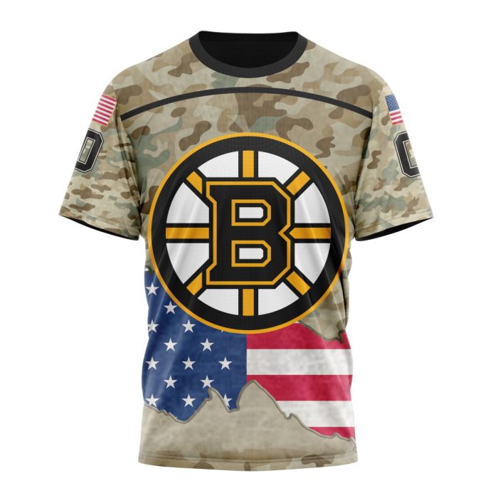 Custom NHL Boston Bruins Specialized Kits For United State With Camo Color Unisex Tshirt TS3727