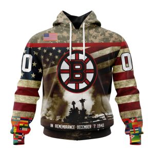 Custom NHL Boston Bruins Specialized Unisex Kits Remember Pearl Harbor Unisex Pullover Hoodie