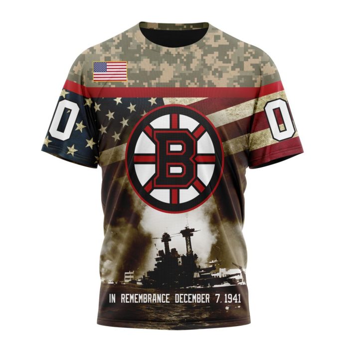 Custom NHL Boston Bruins Specialized Unisex Kits Remember Pearl Harbor Unisex Tshirt TS3730