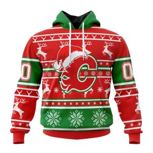 Custom NHL Calgary Flames Specialized Unisex Christmas Is Coming Santa Claus Unisex Pullover Hoodie