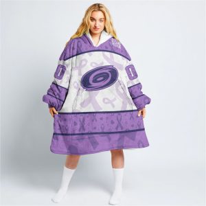 Custom NHL Carolina Hurricanes Lavender Hockey Fights Cancer Oodie Blanket Hoodie Wearable Blanket