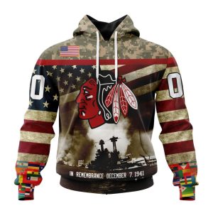 Custom NHL Chicago BlackHawks Specialized Unisex Kits Remember Pearl Harbor Unisex Pullover Hoodie