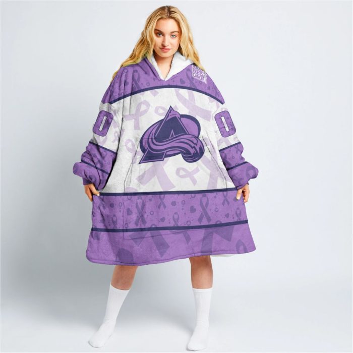 Custom NHL Colorado Avalanche Lavender Hockey Fights Cancer Oodie Blanket Hoodie Wearable Blanket