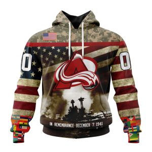 Custom NHL Colorado Avalanche Specialized Unisex Kits Remember Pearl Harbor Unisex Pullover Hoodie