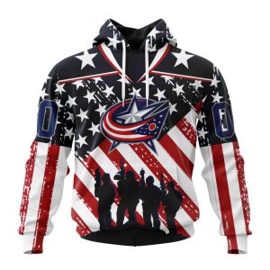 Custom NHL Columbus Blue Jackets Specialized Kits For Honor US's Military Unisex Pullover Hoodie