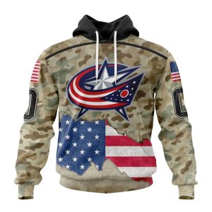 Custom NHL Columbus Blue Jackets Specialized Kits For United State With Camo Color Unisex Pullover Hoodie