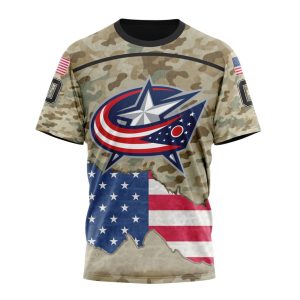 Custom NHL Columbus Blue Jackets Specialized Kits For United State With Camo Color Unisex Tshirt TS3767