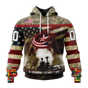 Custom NHL Columbus Blue Jackets Specialized Unisex Kits Remember Pearl Harbor Unisex Pullover Hoodie