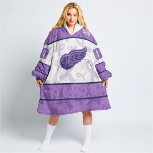 Custom NHL Detroit Red Wings Lavender Hockey Fights Cancer Oodie Blanket Hoodie Wearable Blanket