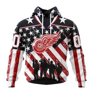 Custom NHL Detroit Red Wings Specialized Kits For Honor US's Military Unisex Pullover Hoodie