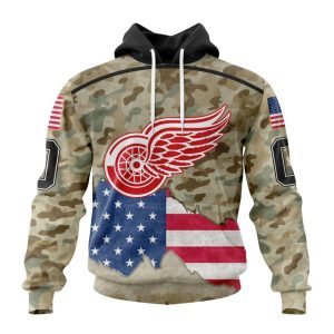 Custom NHL Detroit Red Wings Specialized Kits For United State With Camo Color Unisex Pullover Hoodie
