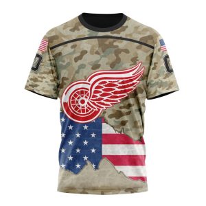 Custom NHL Detroit Red Wings Specialized Kits For United State With Camo Color Unisex Tshirt TS3781
