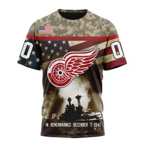 Custom NHL Detroit Red Wings Specialized Unisex Kits Remember Pearl Harbor Unisex Tshirt TS3784