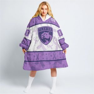 Custom NHL Florida Panthers Lavender Hockey Fights Cancer Oodie Blanket Hoodie Wearable Blanket