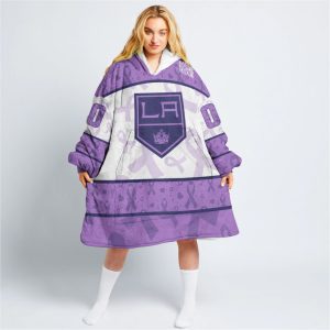 Custom NHL Los Angeles Kings Lavender Hockey Fights Cancer Oodie Blanket Hoodie Wearable Blanket