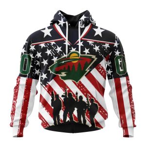 Custom NHL Minnesota Wild Specialized Kits For Honor US's Military Unisex Pullover Hoodie
