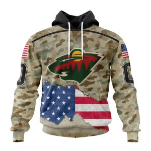 Custom NHL Minnesota Wild Specialized Kits For United State With Camo Color Unisex Pullover Hoodie