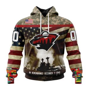 Custom NHL Minnesota Wild Specialized Unisex Kits Remember Pearl Harbor Unisex Pullover Hoodie