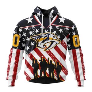 Custom NHL Nashville Predators Specialized Kits For Honor US's Military Unisex Pullover Hoodie