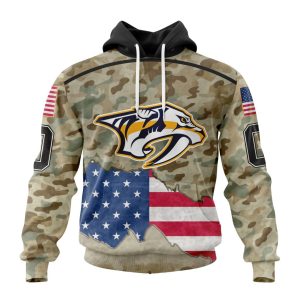 Custom NHL Nashville Predators Specialized Kits For United State With Camo Color Unisex Pullover Hoodie