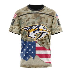 Custom NHL Nashville Predators Specialized Kits For United State With Camo Color Unisex Tshirt TS3819