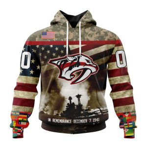 Custom NHL Nashville Predators Specialized Unisex Kits Remember Pearl Harbor Unisex Pullover Hoodie