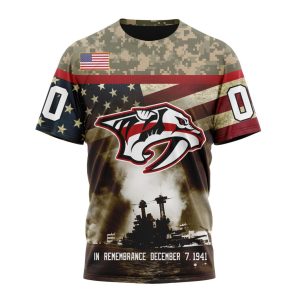 Custom NHL Nashville Predators Specialized Unisex Kits Remember Pearl Harbor Unisex Tshirt TS3821