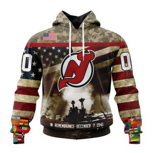 Custom NHL New Jersey Devils Specialized Unisex Kits Remember Pearl Harbor Unisex Pullover Hoodie