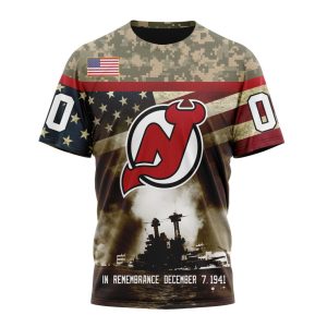 Custom NHL New Jersey Devils Specialized Unisex Kits Remember Pearl Harbor Unisex Tshirt TS3828