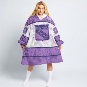 Custom NHL New York Rangers Lavender Hockey Fights Cancer Oodie Blanket Hoodie Wearable Blanket