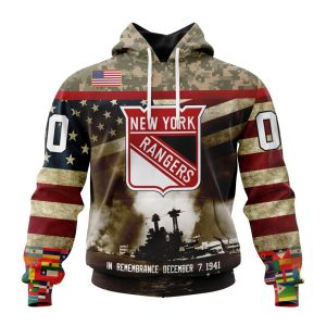 Custom NHL New York Rangers Specialized Unisex Kits Remember Pearl Harbor Unisex Pullover Hoodie