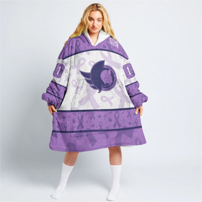 Custom NHL Ottawa Senators Lavender Hockey Fights Cancer Oodie Blanket Hoodie Wearable Blanket
