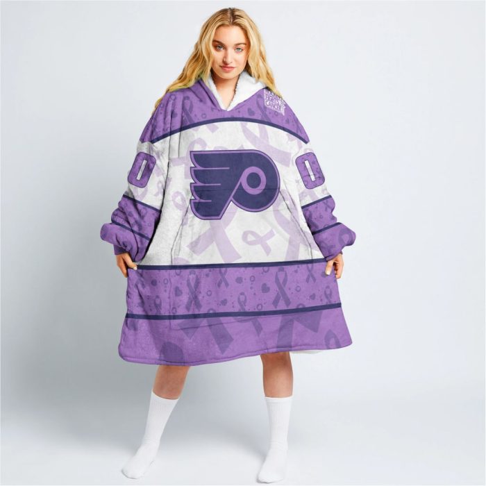 Custom NHL Philadelphia Flyers Lavender Hockey Fights Cancer Oodie Blanket Hoodie Wearable Blanket