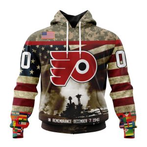Custom NHL Philadelphia Flyers Specialized Unisex Kits Remember Pearl Harbor Unisex Pullover Hoodie