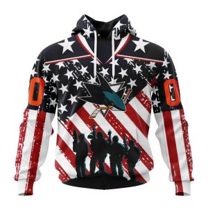 Custom NHL San Jose Sharks Specialized Kits For Honor US's Military Unisex Pullover Hoodie