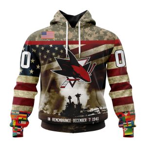 Custom NHL San Jose Sharks Specialized Unisex Kits Remember Pearl Harbor Unisex Pullover Hoodie