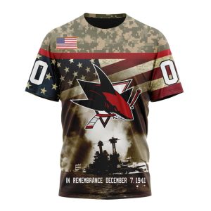 Custom NHL San Jose Sharks Specialized Unisex Kits Remember Pearl Harbor Unisex Tshirt TS3868