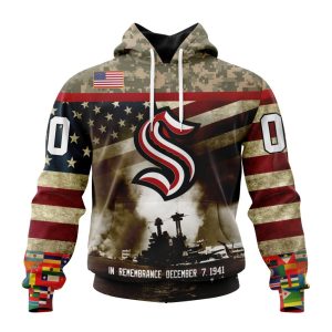 Custom NHL Seattle Kraken Specialized Unisex Kits Remember Pearl Harbor Unisex Pullover Hoodie
