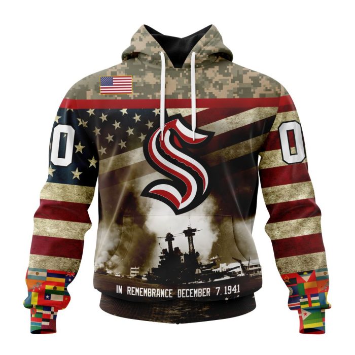 Custom NHL Seattle Kraken Specialized Unisex Kits Remember Pearl Harbor Unisex Pullover Hoodie