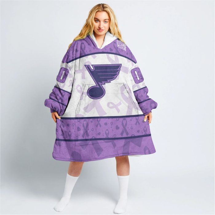 Custom NHL St. Louis Blues Lavender Hockey Fights Cancer Oodie Blanket Hoodie Wearable Blanket