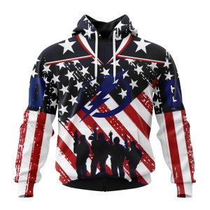Custom NHL Tampa Bay Lightning Specialized Kits For Honor US's Military Unisex Pullover Hoodie